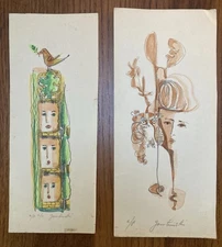 2 Orig Signed Rita Gombinski Watercolors Small Mid Cent Abstract Expressionism