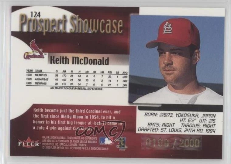 2000 Fleer Showcase Prospect Showcase /2000 Keith McDonald #124 Rookie RC - Image 2 of 2