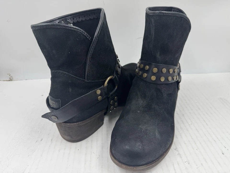 Botas Ugg Darling Para Mujer 9 Cuero Negro Arnés Pull On Botines Foto 3 de 4
