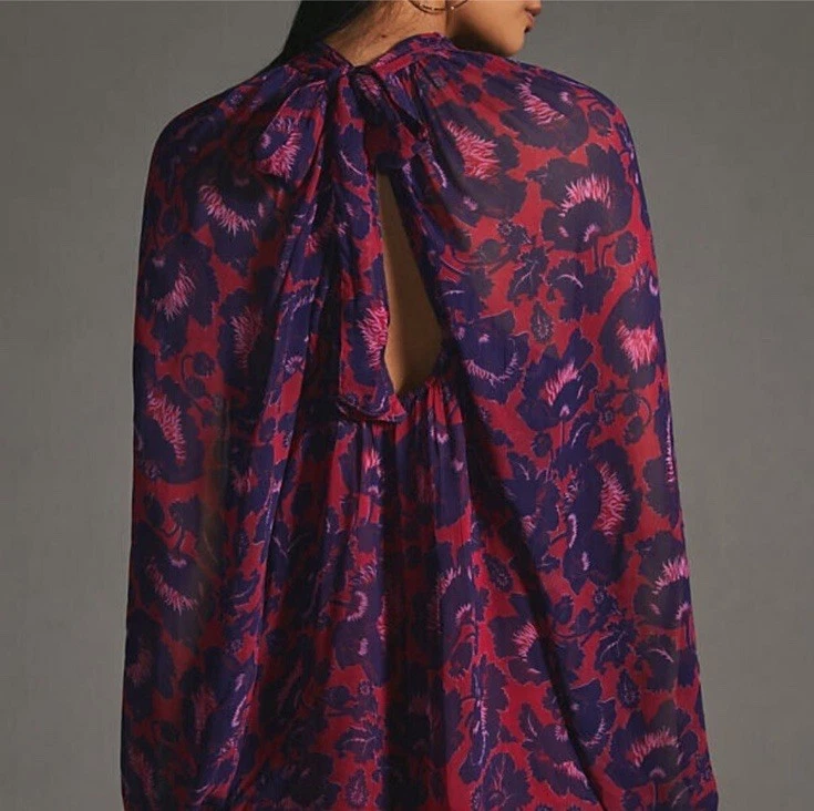 Blusa Anthropologie Manga Balão Feminina Extra Grande Roxa Floral Preppy Feminina Boho - Imagem 2 de 4