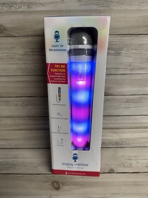 THE SINGING MACHINE Singing Machine Light Up Microphone 3.5mm Adapter 10ft Cord SMM225BK White