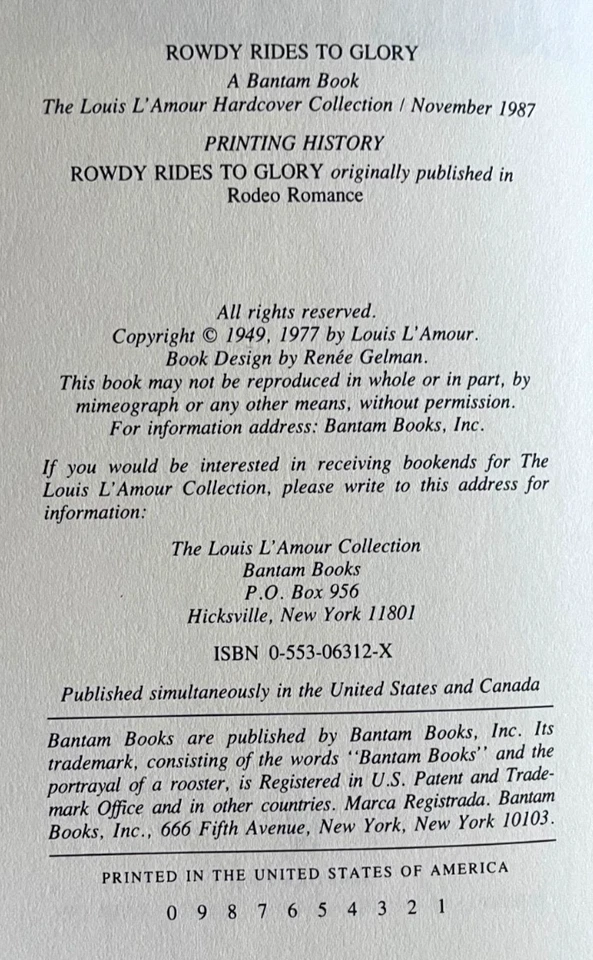 Rowdy Rides to Glory Louis L'Amour Collection Leatherette  Western.  Like new - Image 2 of 4