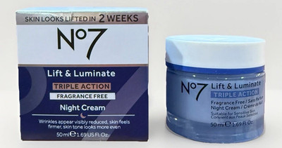 No7 Lift & Luminate Triple Action Night Cream Reduces Wrinkles/Firms Skin ~ NEW
