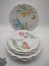 Lenox BUTTERFLY MEADOW Melamine Dinner and Salad Scalloped Plates Set of 7, READ