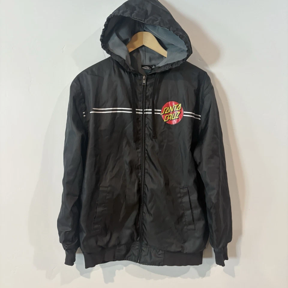  SANTA CRUZ Men's Dot Hooded Windbreaker Jacket Black with Logo US Men's size M  - Image 2 of 4