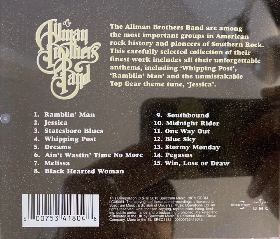 THE ALLMAN BROTHERS BAND - Midnight Rider Essential (Best Of) CD 2013 Spectrum - Image 2 of 2