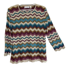 Alfred Dunner Sweater Womens Size XL Multicolor Chevron Pullover 3/4 Sleeve Knit