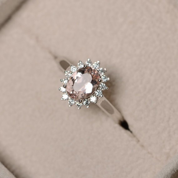 1.80 Ct Oval Cut Natural Morganite Diamond Engagement Ring 14K Real White Gold