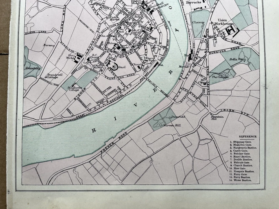 Antiguo mapa de la ciudad / plano de Londonderry Irlanda del Norte G W Bacon 1895 Foto 3 de 4