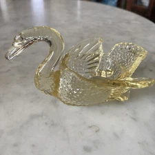 VTG Cambridge Glass 4”Swan Mandarin Gold Open Salt Dip Nut Bowl