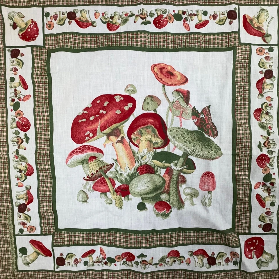 Pañuelo Vintage Champiñón Años 70 Estampado Taburete de Sapo Bufanda 50/50 Algodón Poli EE. UU. 22x21,5 Foto 2 de 4