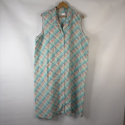 Classic Elements Womens Night Gown Size 2X Colorful Plaid Sleeveless Pockets