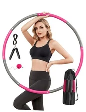 Weighted Exercise Hoop for Adults, 2.2lb Detachable Fitness Hoop, Pink Grey