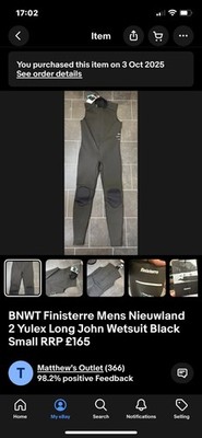 Brandneu mit Etikett Finisterre Herren Nieuwland 2 Yulex Long John Neoprenanzug schwarz Small UVP £165