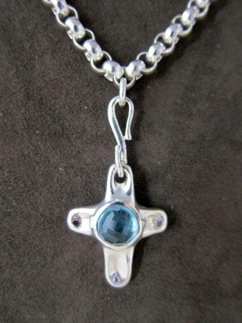 New Robert Lee Morris Sterling Silver Blue Topaz Cabochon Cross Necklace 48.7 GW - Image 4 of 4