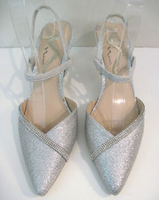 Nina Rhinestone Elastic Sling back Pumps Sparkly Silver Bridal Size 8 M, NEW