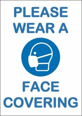 3 x PLEASE WEAR A FACE COVERING MASK A4 SIGN LAMINATED SAFETY FREE P&P ...