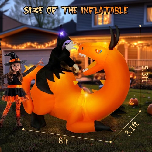 8FT Halloween Gonfiabile Dinosauro Decorazione da Esterno, Grim Reaper Equitazione Din... - Foto 7 di 7