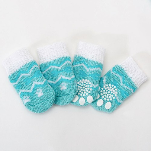 4Pcs Set Cute Pet Dog Socks with Print Anti-Slip Cats Puppy Shoes Paw Protecto ~ - Picture 15 of 20