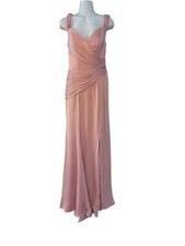 JVN by Jovani Pink Cold Shoulder Pleated High Slit Long Dress Size 0 $298