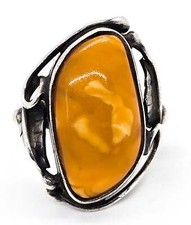 Egg Yolk Amber vintage artisan sterling silver statement ring size 7.5