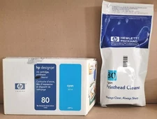 OEM Genuine 350ml HP 80 CYAN Ink Cartridge + PRINTHEAD CLEANER, C4846A **SEALED