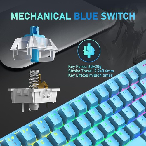 Cheap Sell T60 Mechanical Gaming Keyboard Wired 19 Rainbow Backlit Mini for PC - Picture 2 of 20