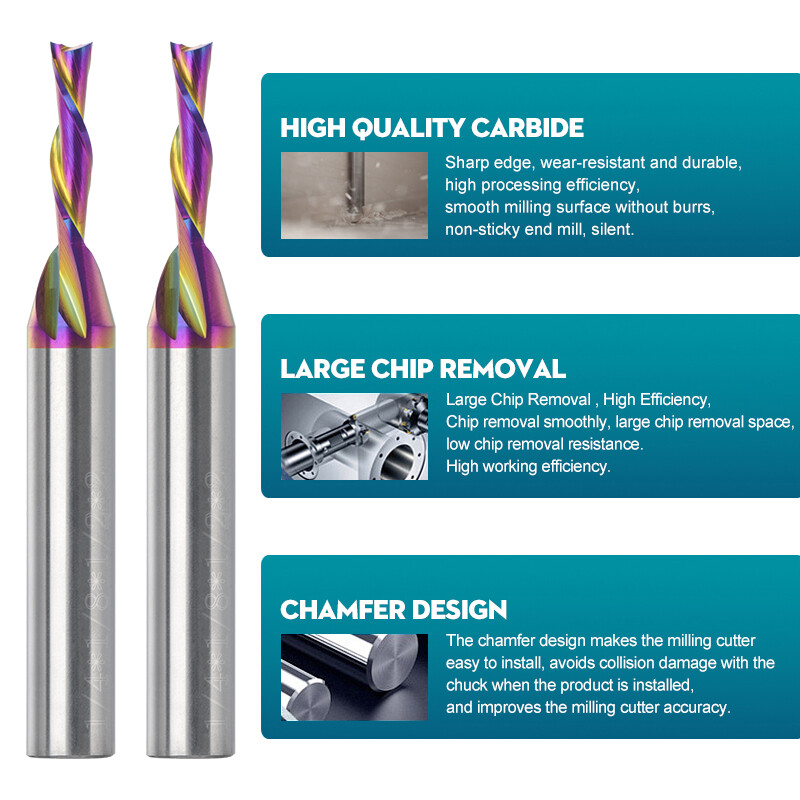 1/4'' Shank Downcut Spiral End Mill CNC Router Bit For Aluminum Double