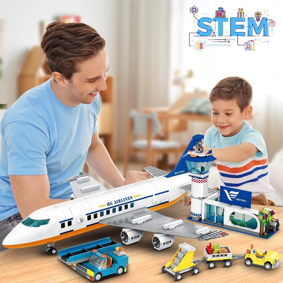 Plane Building Blocks City Passenger Airplane Building Set w- LED Light, 901 PCS Plane ...