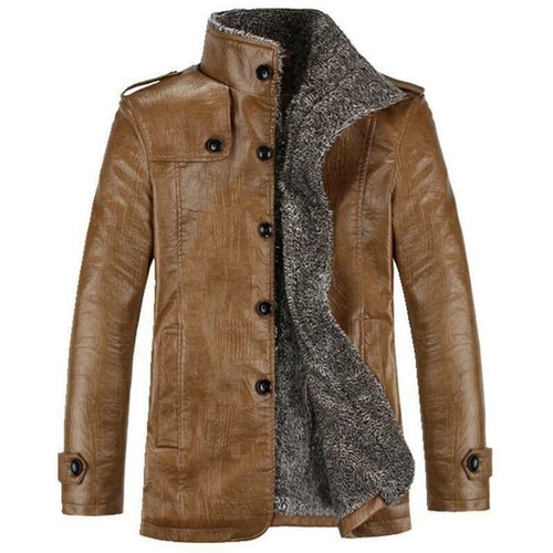 Jacket Leather Lamb Cowboy Thick Fashion Coat Men Warm Winter Overcoat - Picture 11 of 11
