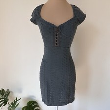 Free People Intimately Grey Mini Bodycon Jhook Embroidered Floral Eyelet Dress S