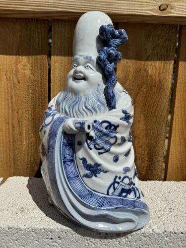 FUKUROKUJU GOD KUTANI Ware Pottery Statue 12 Inch Old Japan Vintage Figurine Art - Picture 1 of 13