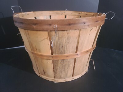 FULL BUSHELL 12 X 18'' Wood Woven Slat Basket Wire Handle Vegetable Apple (A)