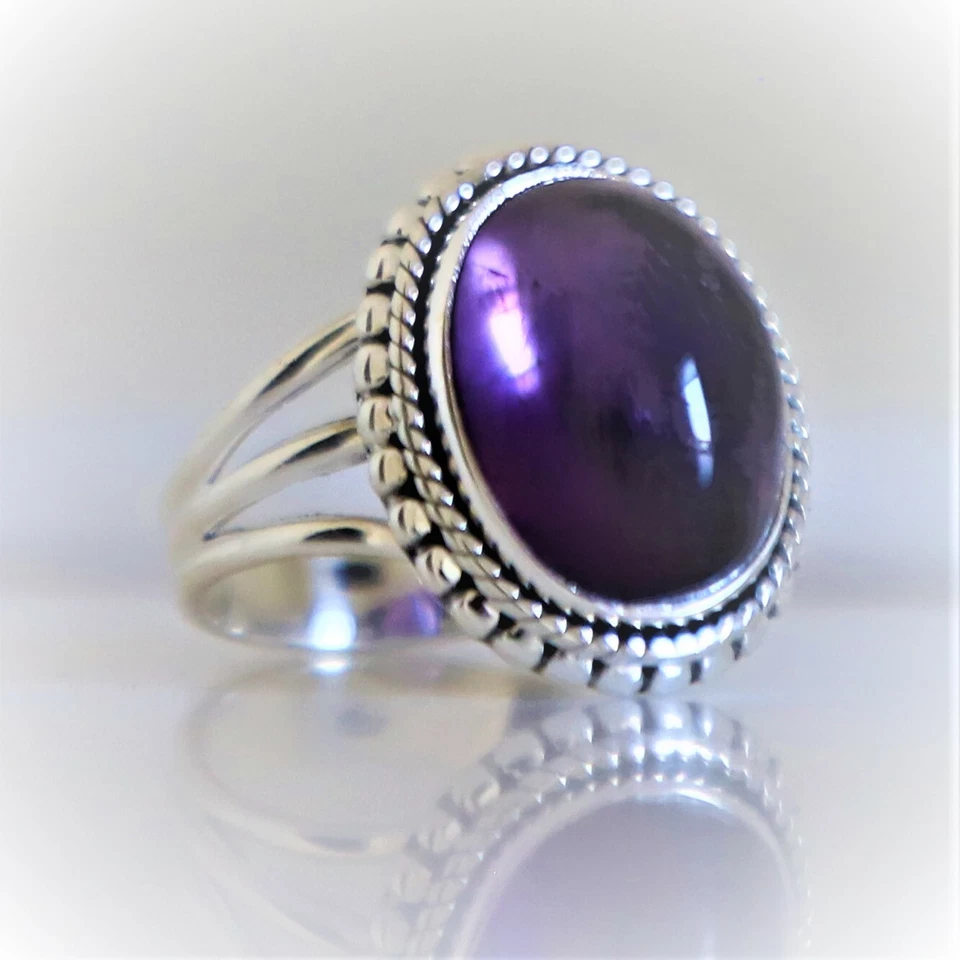 AMETHYST NATURAL GEMSTONE RING 925 STERLING SILVER HANDMADE JEWELRY RING 3 TO 12 - Image 2 of 4