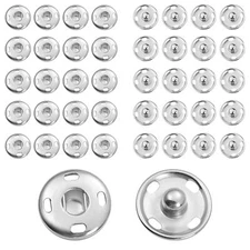 50 Sets Sew-On Snap Buttons Rustproof Metal Fasteners for Clothing 15mm Silver
