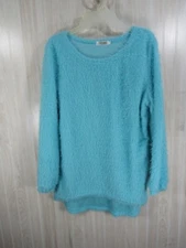 Vicabo Top Size XXL Blue Pull Over Round Neck High Low Hem Long Sleeve Fuzzy 