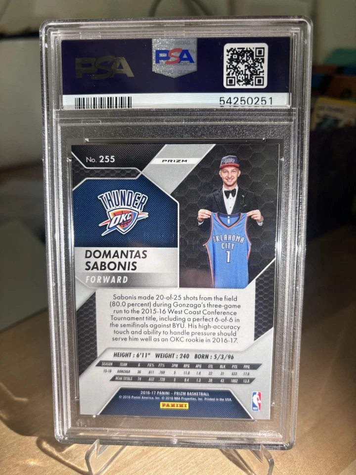 2016 Panini Silver Prizm #255 Domantas Sabonis Thunder RC Rookie PSA 9 MINT - Image 2 of 2