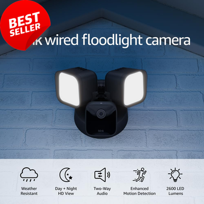 #ad #ad Wired Floodlight Camera Black 2600lm HD Motion Sensor Alexa Built In Siren $70.99
