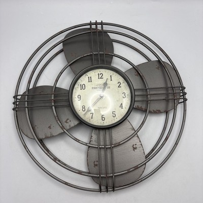 Industrial Metal Distressed Frame Antique Style Fan Wall Clock Firstime & Co.