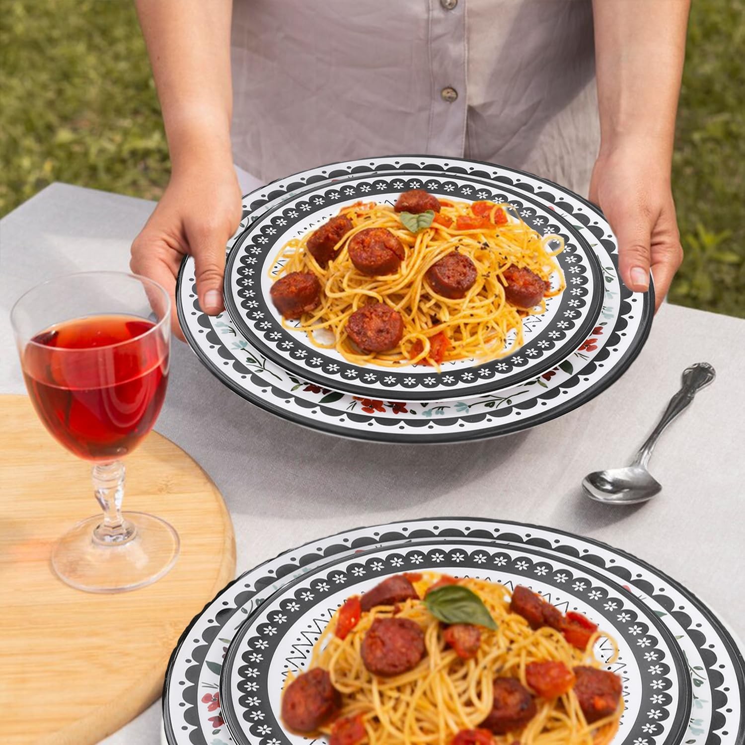 12-Piece Melamine Dinnerware Sets, Unbreakable Dinner Dishes Set for Indoor and