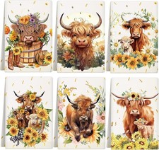 Set of 6 Highland Cattle Kitchen Towels Highland Cow Dish Towels