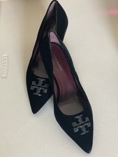 TORY BURCH 65 MM ELEANOR VELVET RHINESTONES POINTED TOE  PUMP IN BLACK 7M