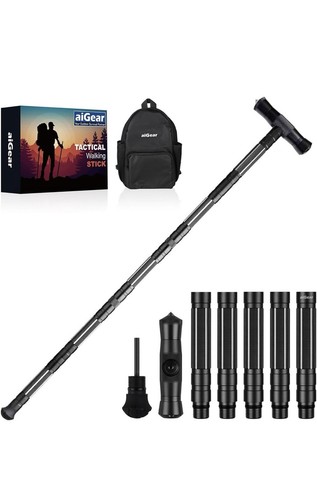 Walking Stick Hiking Staff Detachable - Outdoor 6 Tube/124cm, Grey