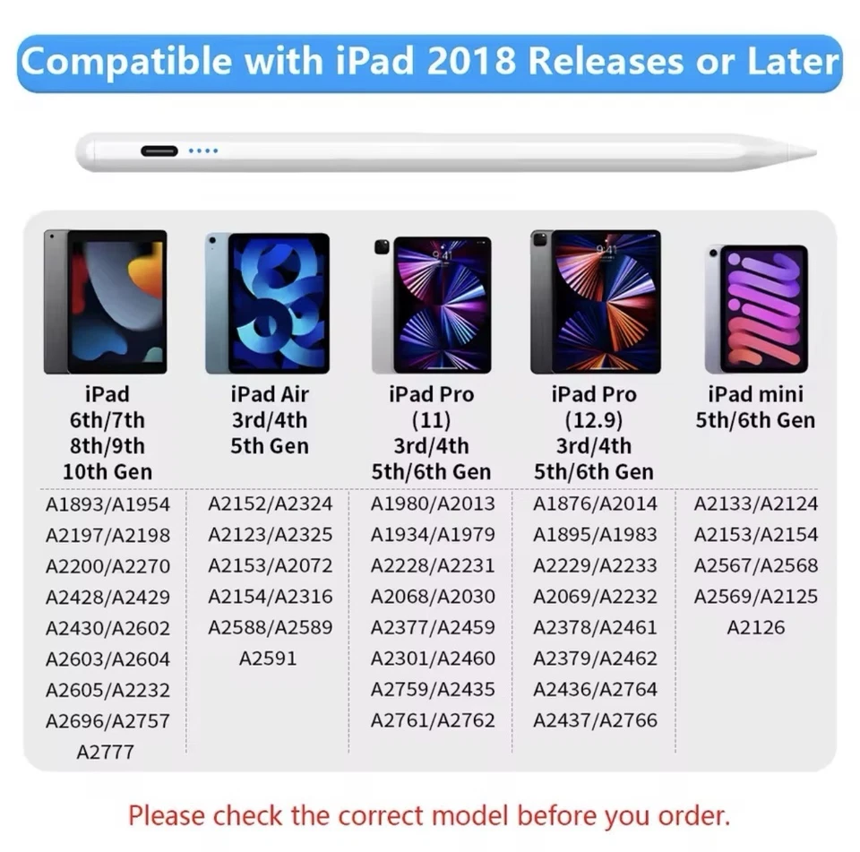 Lápiz óptico compatible con Apple iPad 2018-2024 indicador LED USB-C recargable Foto 2 de 4