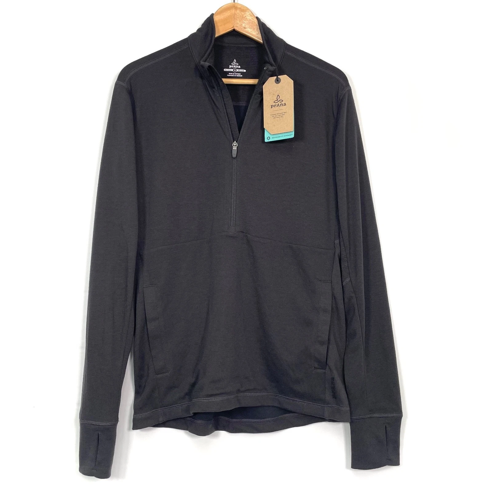 NWT prAna JARVIS 1/2 Zip Performance Pullover Top Base Layer Wool Blend, Men's S