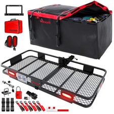 Mockins 70x30x6 Hitch Cargo Carrier With Rear Lights Red Cargo Bag Locks