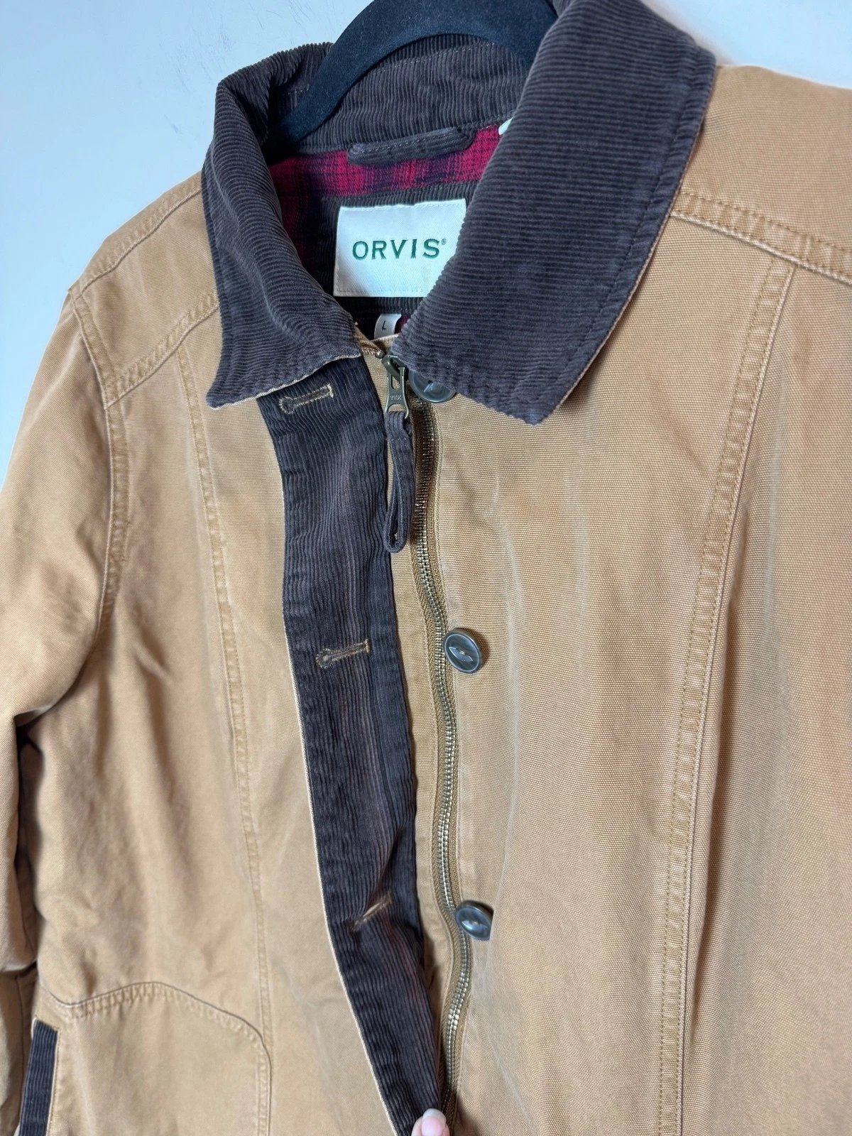 ORVIS Flannel Lined Saddle Brown Corduroy Trim Barn Jacket LARGE WORKWEAR - product detail image 2