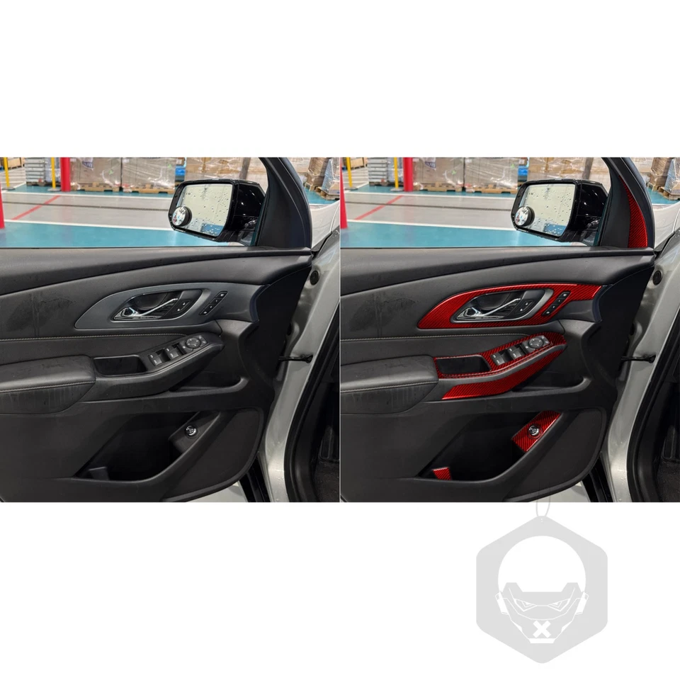 Kits de molduras de puerta interior de fibra de carbono roja de 24 piezas para Chevrolet Traverse 2018-2023 Foto 4 de 4