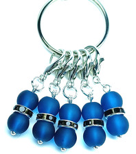 MikieLou Stitch Markers Premium Frosted Navy Glass Black Rhinestone Knit Crochet