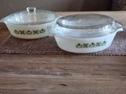 2 Vintage Anchor Hocking Fire-King Meadow Green Milk Glass Casserole Dishes Lids
